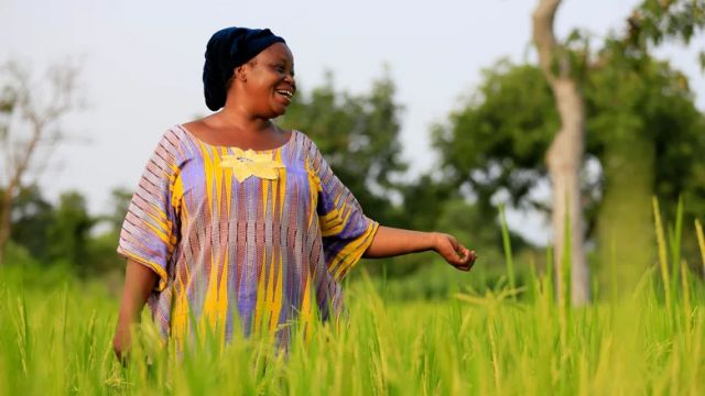 Woman standing in a crop field